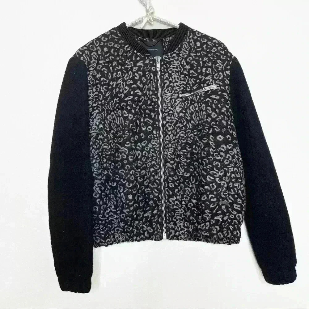 Maison Scotch Soda Jacket Size 2 Medium Wool Bomber Animal Full Zip Heavyweight